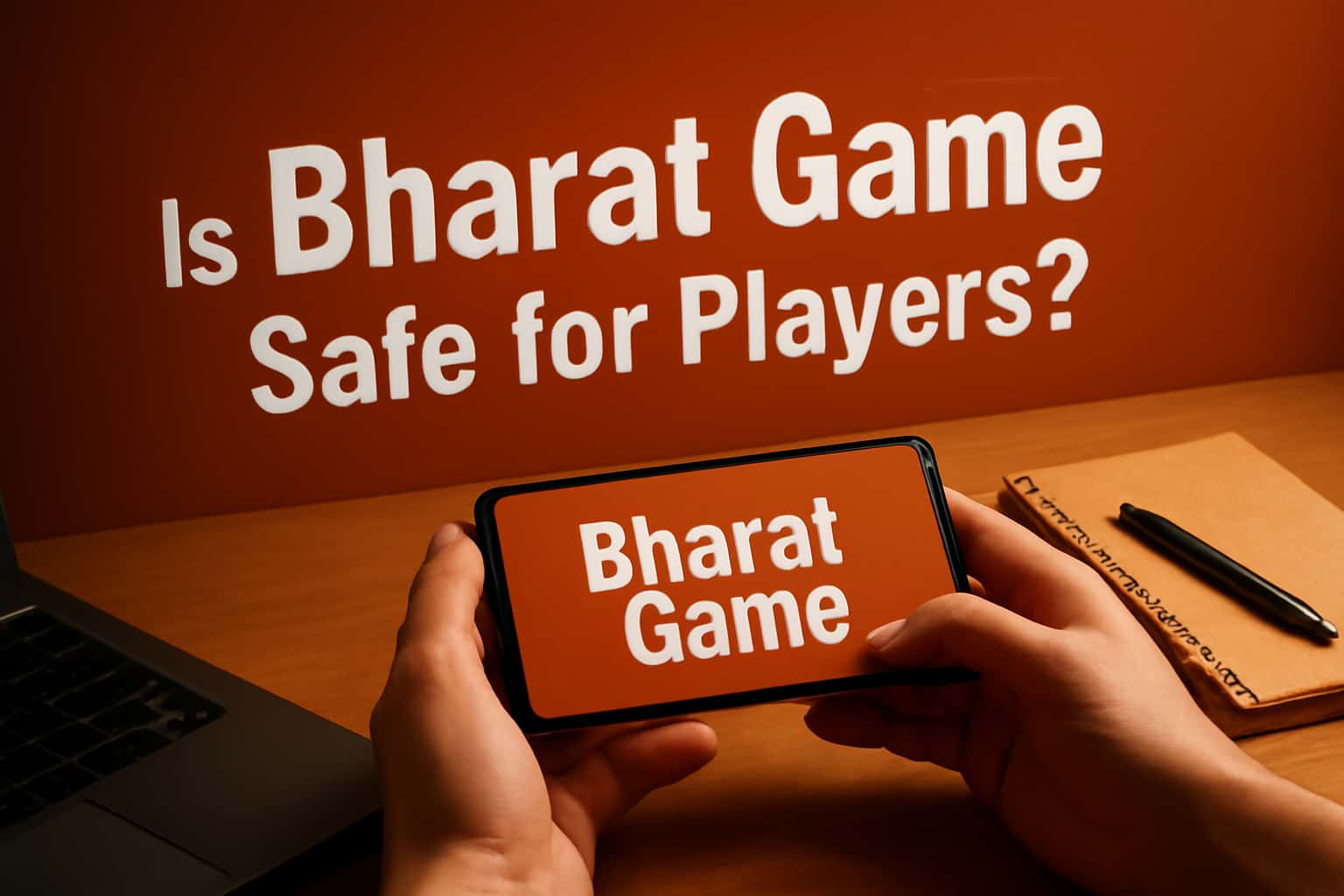 A neutral informational scene discussing the safety of Bharat Game for players.